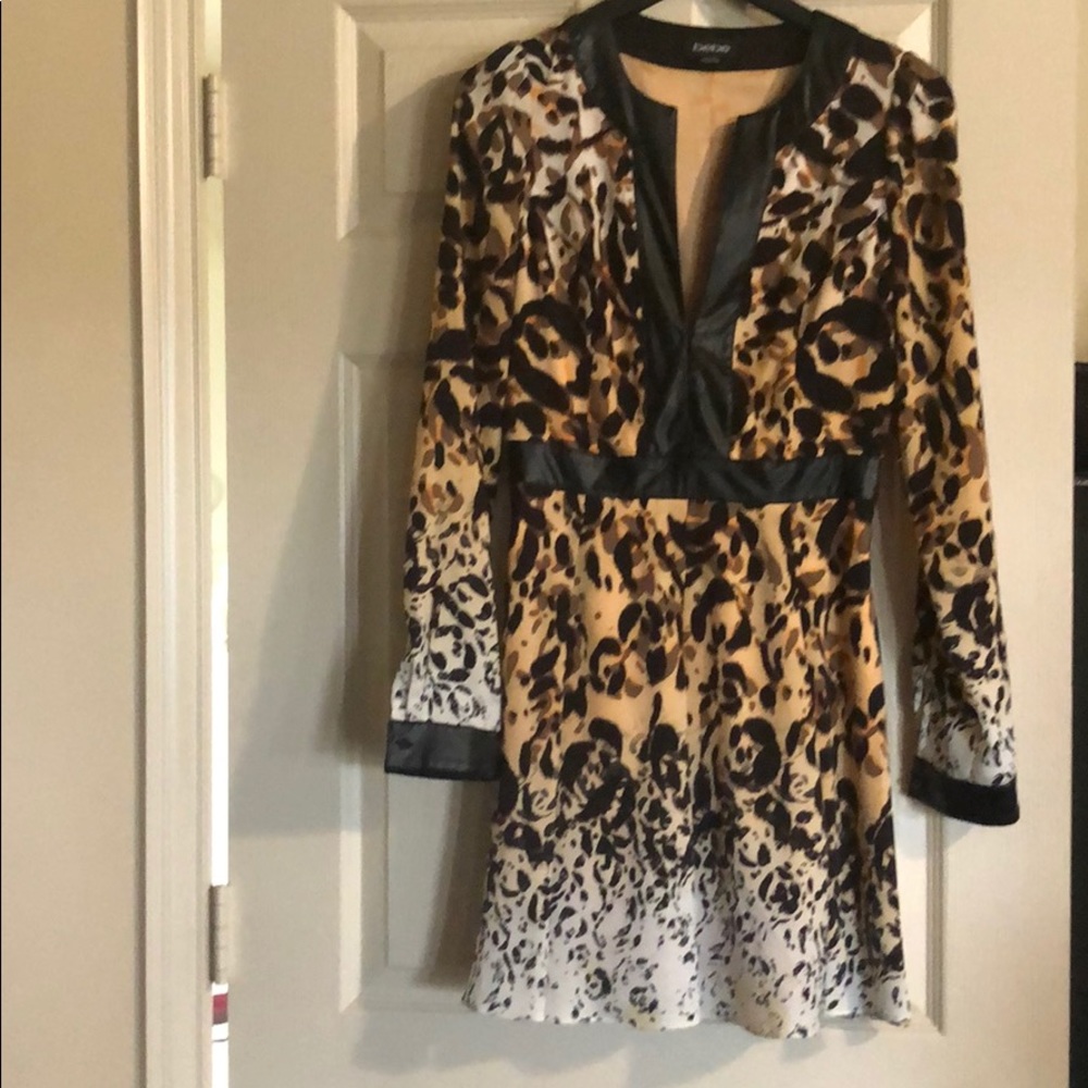 Animal print dress w/leather neck collar & waist